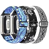 3 Pack Elastic Bands Compatible with Fitbit Charge 5, Adjustable Stretch Braided Nylon Sport Loop...