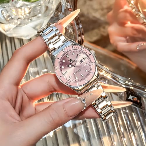 Image of OLEVS Womens Watch Classic Dress Number Female Watches for Ladies Analog Quartz Stainless Steel Waterproof Luminous Day Date Two Tone Easy to Read Wristwatch