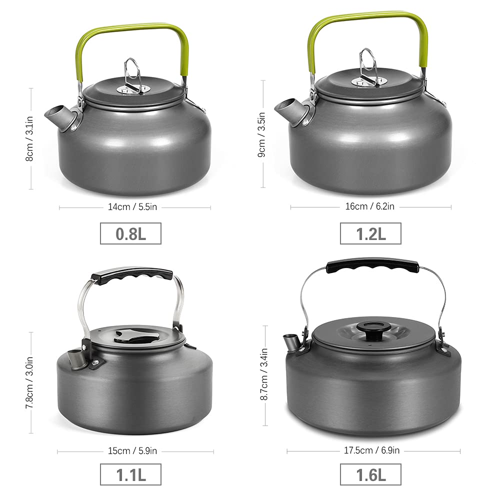 Hervidor de agua de camping al aire libre, caldera de té de aleación de aluminio con bolsa de transporte, pote de café ligero compacto, 0.8L/1.1L/1.2L/1.6L opcional