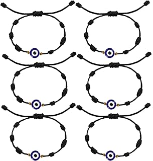 Blue Eye Stretch Bracelets,Evil Eye Bracelets String Evil Eye Bracelets,Evil Eye String Good Luck Bracelet Nylon String,Evil Eye Pendant Necklace and Evil Eye Bracelets,Knot Lucky Bracelets,6Pcs,Black