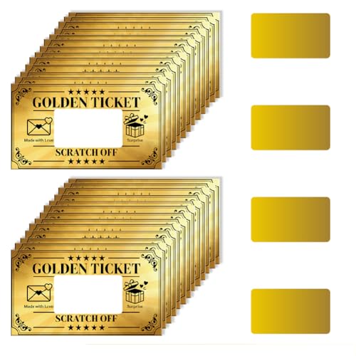 PRESSINART 120 Stück Gold Scratch Off Karten Aufkleber 2 Zoll Golden Ticket Design Rubbelkarten Leere Geschenkgutscheine DIY Gutscheine Für Brautdusche Geburtstagsfeier Restaurantgeschäft
