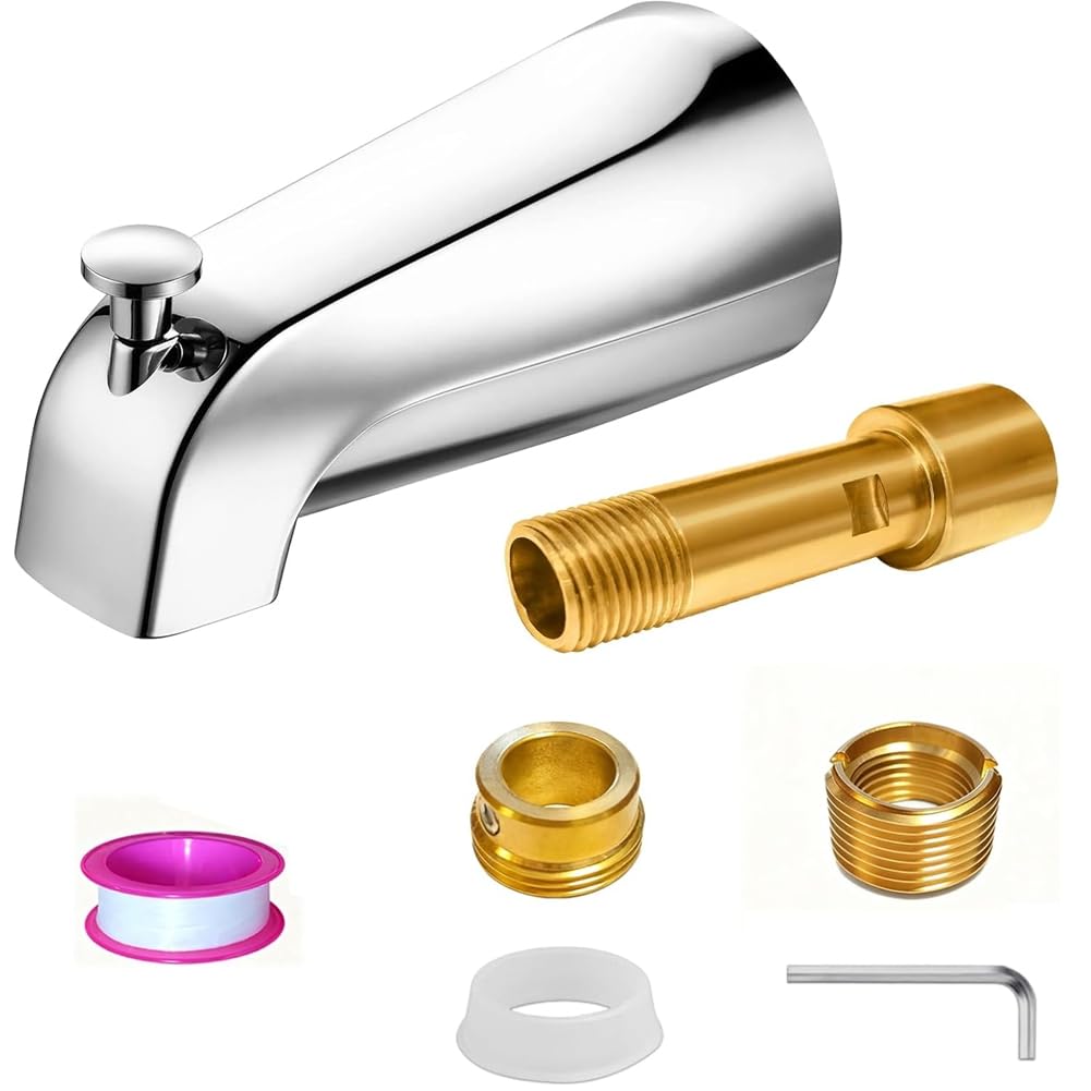 UDSKNV[KSL Metal Bathtub Spout with Diverter, 5.3" Tub Spout, Fits 1/2" Copper Slip-on and 1/2" or 3/4" IPS Threaded Pipes, Chromel Material