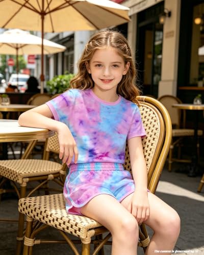 Image of Bestuline Girls Summer 2 Piece Outfits,Basic Short Sleeve Top & Shorts Set with Side Pockets,4-14Y