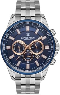 ساعة انالوج بعقارب للرجال بمينا ازرق غامق وسوار فضي وازرق من دانيال كلاين DK.1.13274-2