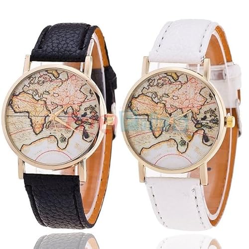 Generico Quarzo da Vintage Orologi Polso Mappa Mondo Pelle Cuoio
