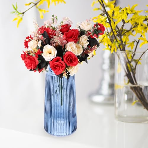 Vase bleu en verre à rayures pour stabiliser vos grands bouquets - 7