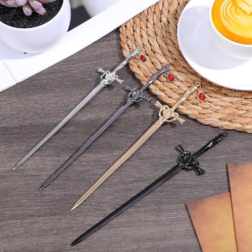 Image of 4PCS Chinese Hair Pin, Hair Stick Pin, Chinese Hair Stick, Chinese Ancient Style Sword Hair Pins, DIY Tassel-Friendly Hair Chopsticks, Retro Hair Sticks for Hanfu Women (Silver, Gold, Black, Matte Black)