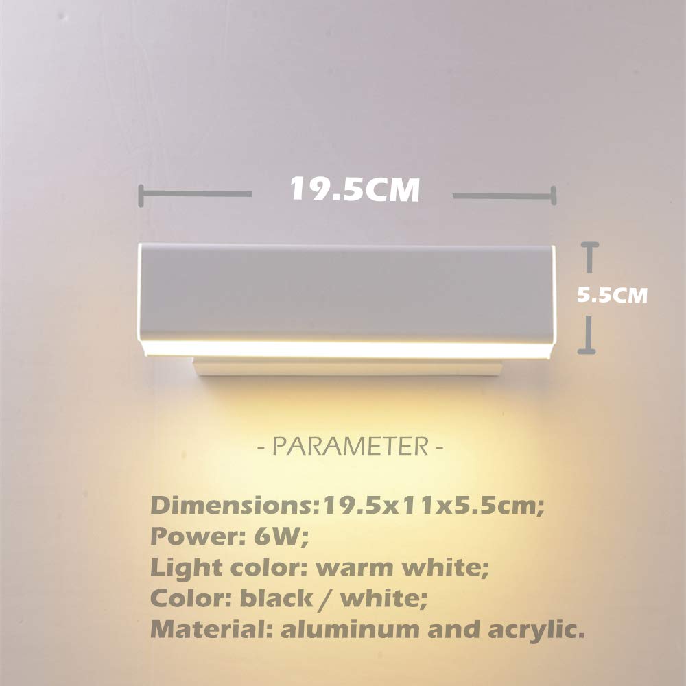 Chrasy Applique Murale LED 6W Lampe Murale Blanc Chaud Acrylique Moderne Lampe de Mur Rotatif Fer Éclairage Mural pour Chambre Salon Bureau Couloir (Blanc)