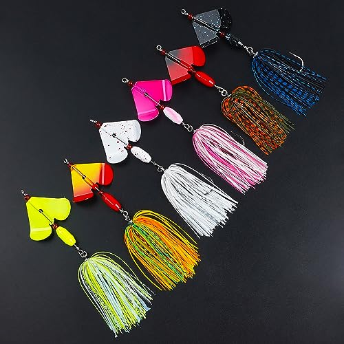 Image of Spinnerbait Fishing Lures Kit Set, 6pcs Bass Fishing Buzzbait Multicolor Bass Trout Salmon Metal Spinner Baits Swim Jigs Freshwater Saltwater Fishing