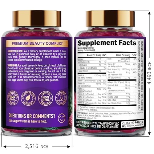 Biotin Gummies with Collagen - Hair Growth Support Skin, & Nail Strength - for Women & Men - Biotin 10000mcg | Keratin | Hyaluronic Acid | B-Complex | Saw Palmetto - Sugar-Free, Mixed Berry, Pack of 2 - Image 3