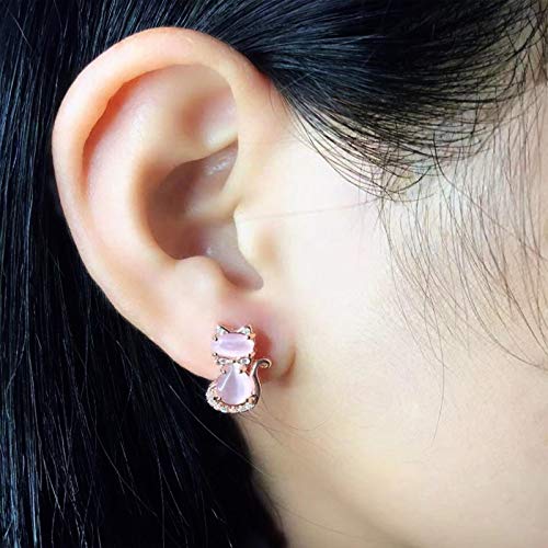 Pendientes de Plata 925 de Gato Joyería con Circonitas y Cuarzo Rosa Mujer 5