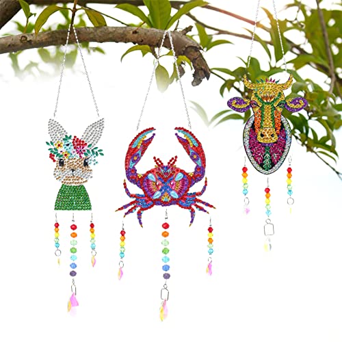 Kit de campanillas de viento, atrapasueños de ventana con diamantes de imitación de doble cara, adornos para ventana
