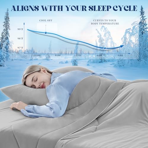 Image of Cooling Comforter Twin Size, Double-Sided Cooling Blanket for Hot Sleepers & Night Sweats, Arc-Chill Q-Max > 0.4 Breathable Ice Blanket, Lightweight Cold Comforter (68''x90'', Light Grey)