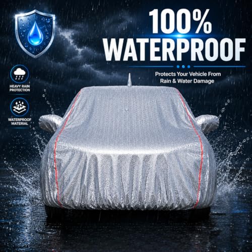 Image of Car Cover for Baleno, Silver, Waterproof, Dustproof, UV Ray Protection, with Mirror and Antenna Pocket, Elastic Hem and Buckle Belt