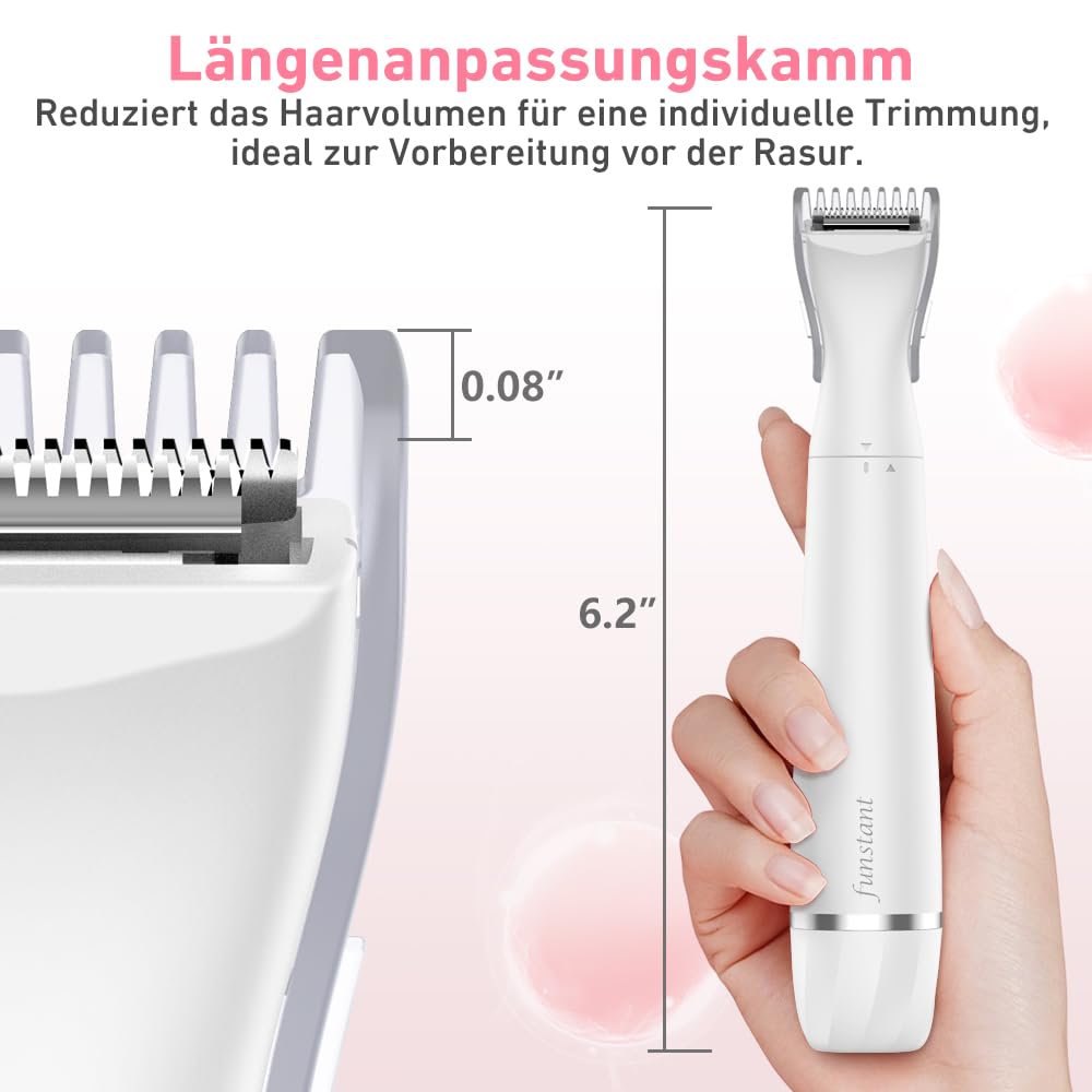 Intimrasierer Damen 2-in-1, Bikini Trimmer mit Präzisionstrimmer und Folienrasierer, Für Intimbereich und Schamhaar, USB-C Akku, Kabellos, Für Empfindliche Haut
