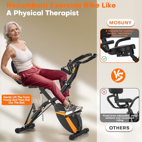 Mosuny Exercise Bike, Mosuny 5-In-1 Stationary Bike With 10Db Super-Silent, Folding Exercise Bike With 16-Level Adjustable Magnetic Resistance, 350 Lbs Indoor Cycling Bike For Home Workout thumb #2