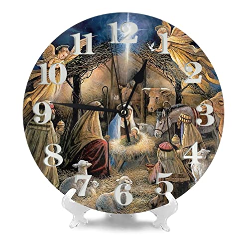 Merry Christmas Wall Clock - Silent Clock Round Modern Non Ticking Christmas Nativity Angel Wall Clocks Battery Operated - Decorative Wall Clocks for Kitchen Home Bedrooms Office