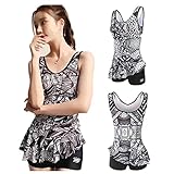 ワンピース水着 フィットネス レディース水着 オールインワン おしゃれ フリル オトナ女子 着痩せ パンツ付き 保守 お腹カバー おしゃれ ママ水着 体型カバー 温泉 20代 30代 練習着 L (48kg-53kg)