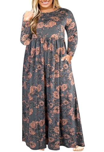 Image of Nemidor Plus Size Maxi Dress for Curvy Women Fall Casual Loose Long Sleeve Dresses with Pocket 14-26