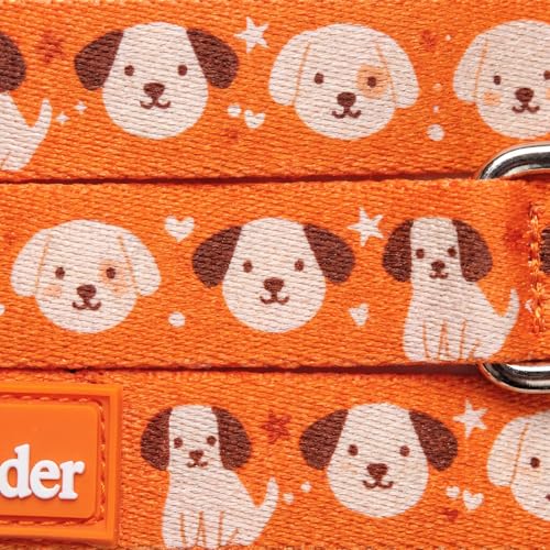 Image of Wag and Wilder Heavy Duty Adjustable Dog Collar for Medium Dogs - Quick Release Buckle & Metal D-Ring (Puppy Parade Orange)