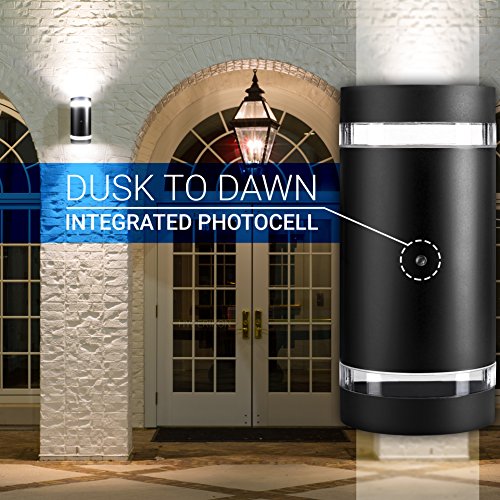 Hyperikon LED Porch Sconce Light, 12W Cylinder, Modern Outdoor Wall Lamp, 4000K Daylight, Black, Photocell, UL