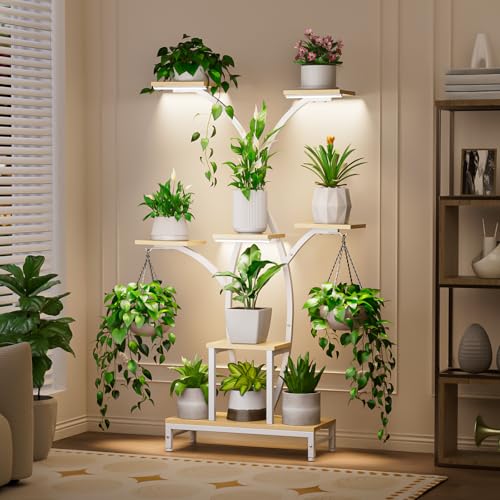 Image of Plant Stand Indoor with Grow Lights - 7 Tiered Metal Corner Shelf for Multiple Plants, 63.4 inch Corner Plant Stand for Indoor Plants, Tree-Shaped Plant Rack for Home, Living Room, Office & Patio Decor