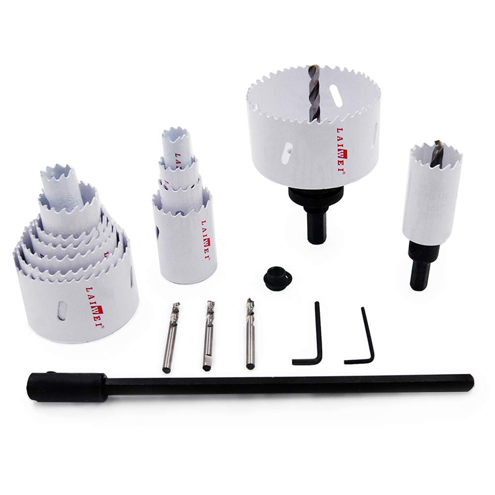 Set di seghe a tazza, LAIWEI Set di 23 pezzi di frese a tazza per legno, alluminio, PVC, tubi dell'acqua, fai da te e altro (16.19.22.25.29.32.35.38.44.51.57.64.76)