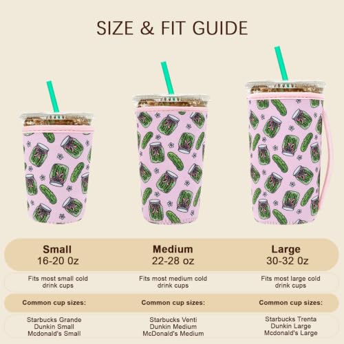 Image of Insulated Neoprene Cup Sleeve for Iced Coffee & Cold Soda - Reusable & Sweatproof, Keeps Drinks Cold Longer, Coffee Coolie for Hot & Iced Drinks (Cute Pickles, Medium: 22-24oz)