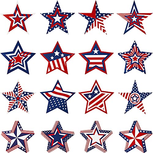 Outus 64 Pieces Patriotic Cutouts 4th of July Stars Accents Multicolor Patriotic Cutouts for Laptop Car Luggage Independence Memorial Day Stars Classroom Bulletin Board Decoration Red White Blue