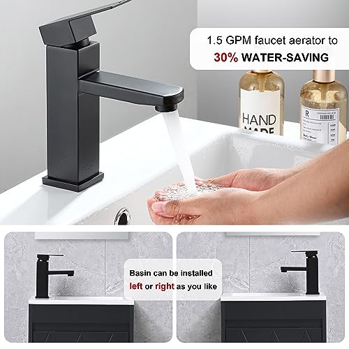 16" Bathroom Vanity Sink Combo for Small Space, Wall Mounted Bathroom Cabinet Set with White Resin Basin Sink Top Black Faucet Pop Up Drain Black