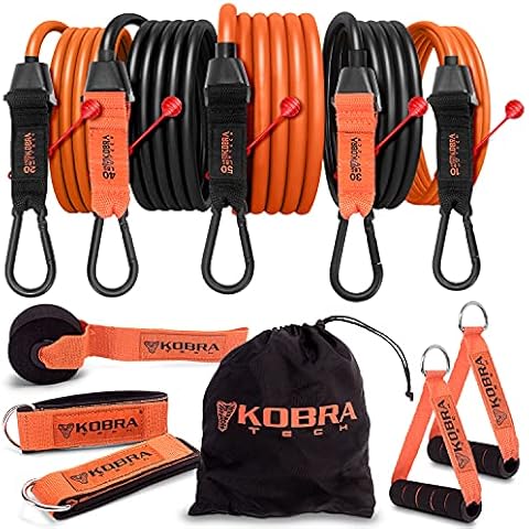 kobra tech and strong 100% latex resistance bands - kit with 5 training bands with the option to adjust, which includes 11 PC for home workout, strength training and physical Therapy Cover