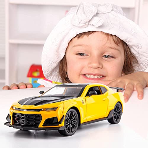Image of Alokik Enterprise 1:32 Diecast Bumble Bee Camaro Metal Pullback Toy Car With 6 Openable Doors & Light, Music Boys Car For Kids Best Toys Gifts Toys For Kids 3 Years Boys Girls ?Colors As Per Stock?