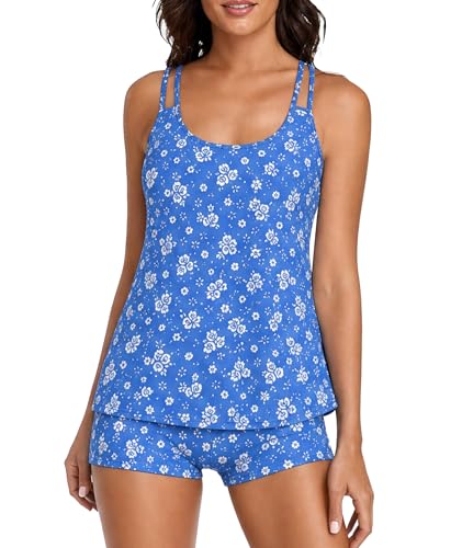 Image of Urchics 2026 Women Two Piece Tankini Swimsuit Tummy Control Plus Size Long Torso Top and High Waisted Boyshorts Bathing Suits