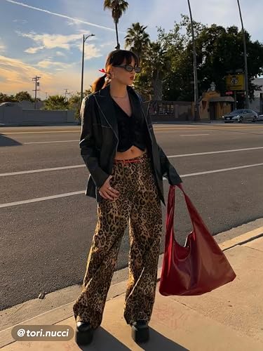 CIDER Denim Mid Waist Leopard Wide Leg Pants3