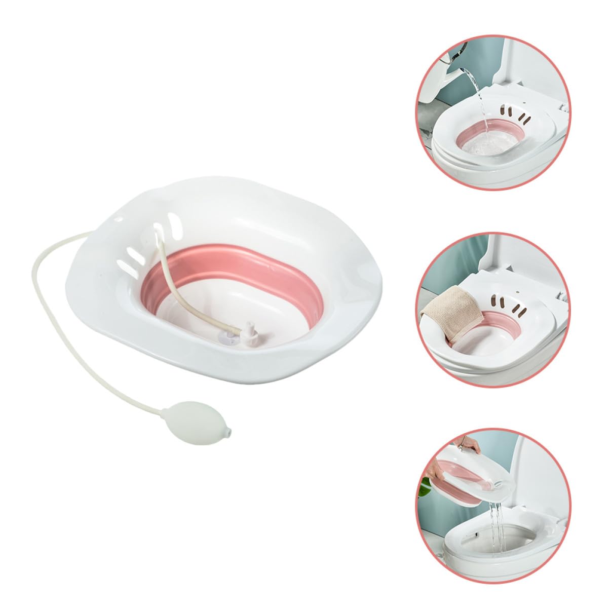 Uonlytech Bassin de Bain de Siège Pliable en Plastique Rose, Surface Lisse, Trou Anti-débordement, Soin Intime pour Post-partum et Patients Couleur Aléatoire