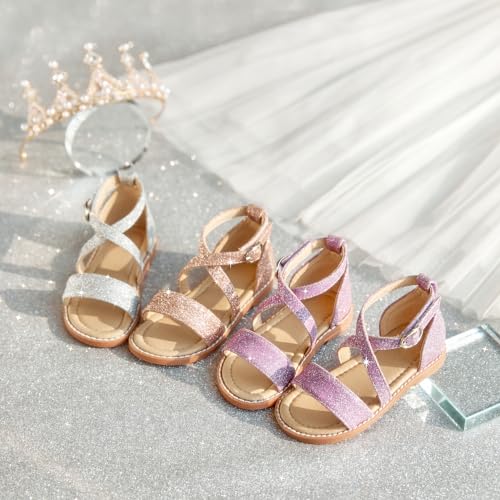 Image of ESTINE Toddler /Little Kid Girls Dress Cross Strappy Open Toe Sandals Princess Flats Summer Flower Girl Shoes