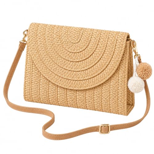 Image of Women Straw Crossbody Handbag, 10.63 x 7.87in, Detachable Strap