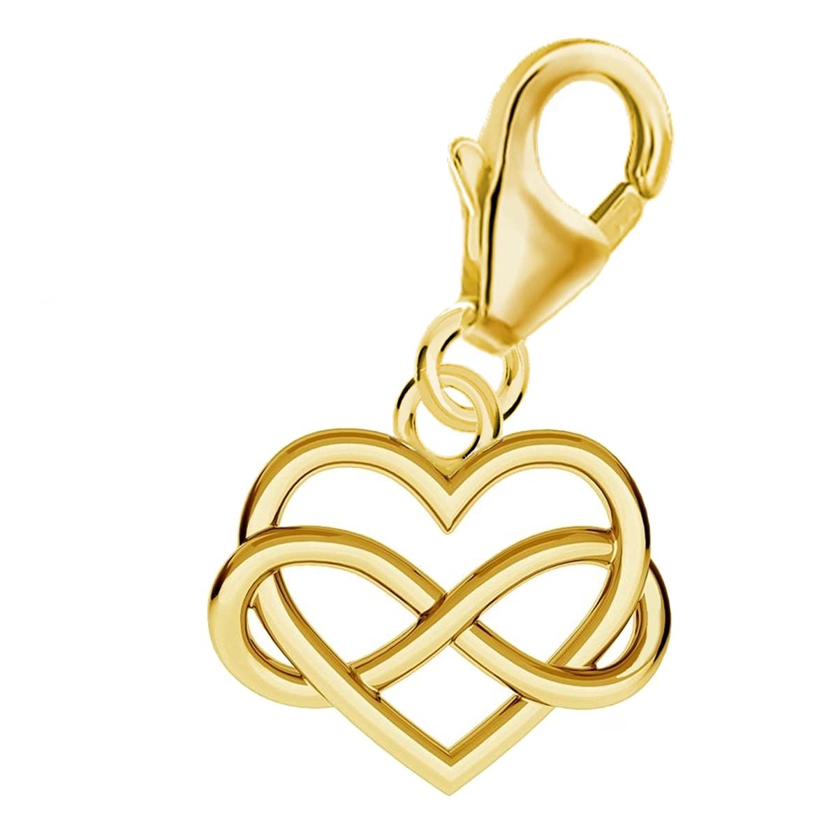 Breloque en forme de cœur avec symbole infini - En argent sterling 925 plaqué or Charme