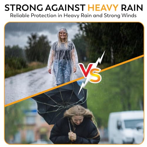 Image of Disposable Rain Ponchos for Adults, 5 Pack /10 Pack, Clear Waterproof Ponchos with Hood for Travel & Hiking