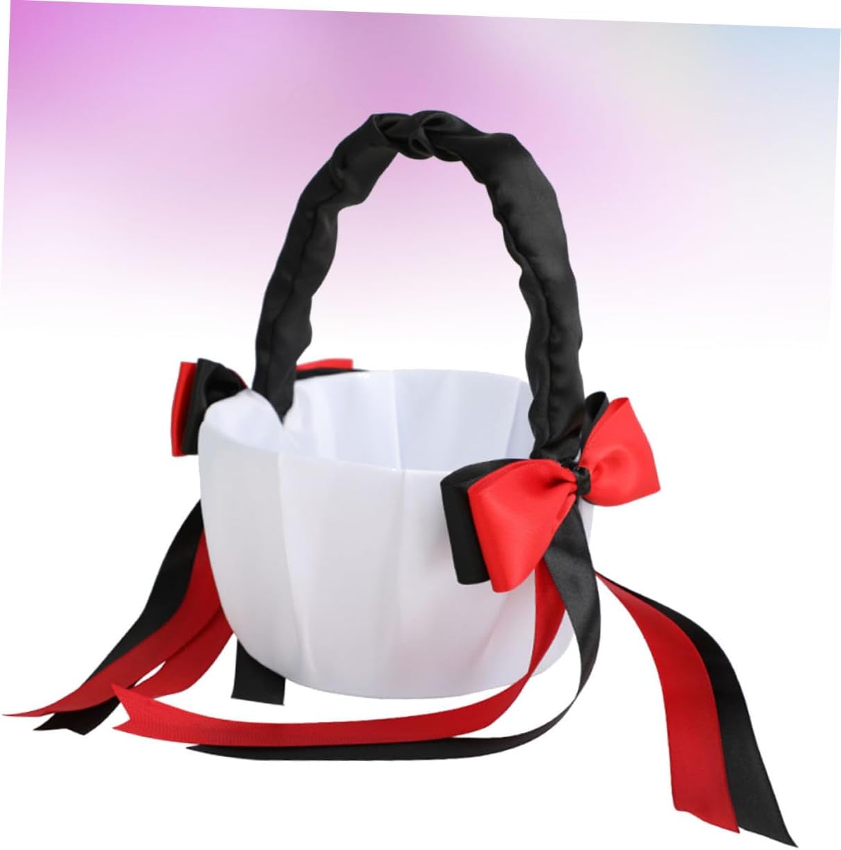 FRCOLOR Black Bowknot Flower Girl Basket Portable Wedding Ceremony Basket with Handle