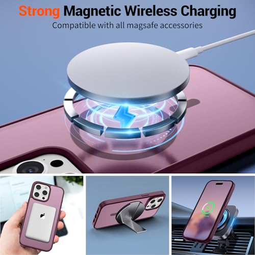 Image of SUPFINE Magnetic for iPhone 15 Pro Case (Compatible with MagSafe) (Military Grade Drop Protection) Translucent Matte Shockproof Phone Case, Wine Red