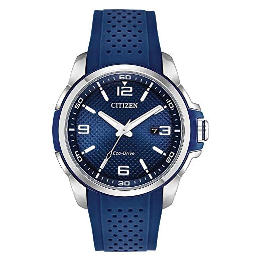 Citizen Men's Eco-Drive Weekender Watch in Stainless Steel with Blue Polyurethane strap, Blue Dial (Model: AW1158-05L)