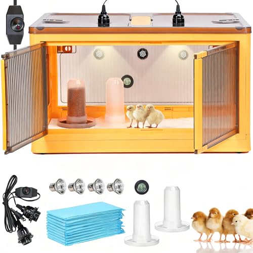 Caja de cría de pollitos para pollitos, kit con calentador, placa de incubación, patos, tienda de campaña, termómetro para 30 patos, ropa de cama de interior (115 L)