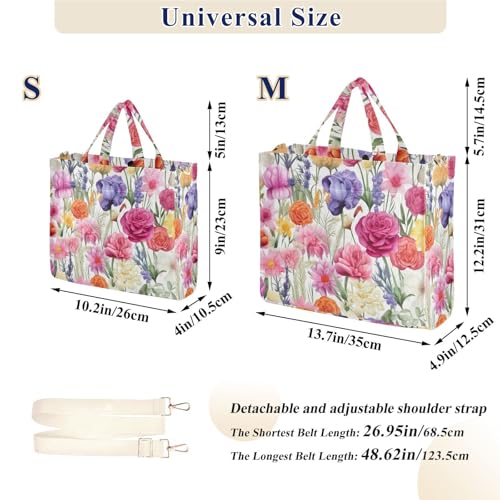 RunningBear Spring Colorful Flower Corduroy Tote Bag for Women Book Tote Bag with Adjustable Detachable Strap and Pockets for Travel Shopping Women3
