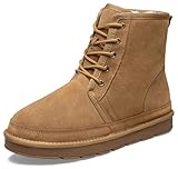 Jousen Snow Boots for Men Suede Leather Warm Fur Men's Snow Boots Lightweight Chukka Winter Boots for Men(AMY697 tan 10.5)