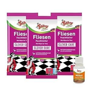 POLIBOY Fliesen Feuchttücher - Feuchte Bodentücher zum Wischen - 3x 15 Tücher - Mit Produkt-Probe - Made in Germany
