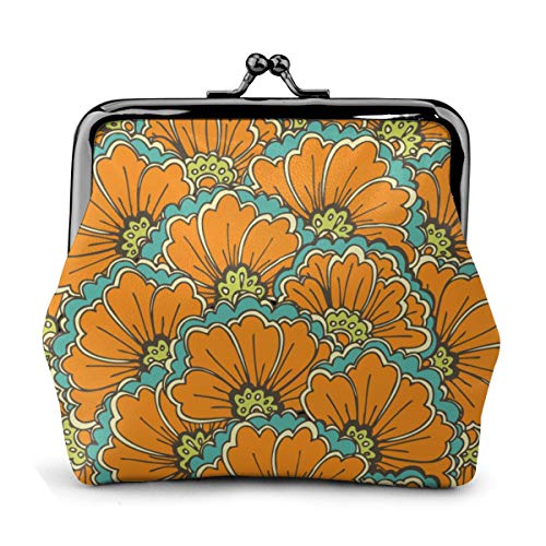 がま口 財布 小銭入れ 菊の花 化粧ポーチ コインケース 収納バッグ ミニポーチ 革 レザー 大容量 柔らかい 丸形 便利 軽量 小物入れ