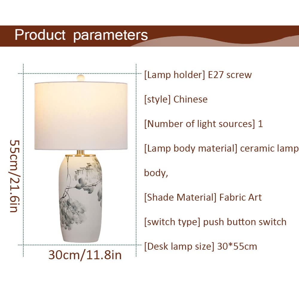 21,6-Calowa Ręcznie Malowana Ceramiczna Lampa Stołowa Led Z Pejzażem, Chińska Lampa Retro Do Sypialni, Stolik Nocny, Gabinet, Salon, Korytarz.