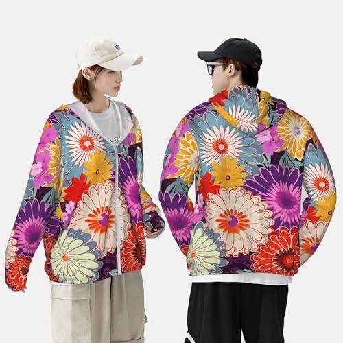 Men's UPF 50+ Sun Protection Hoodie Long Sleeve Fishing Shirts Quick Dry Bohemian Colored Flowers Sun Shirt Jacket4