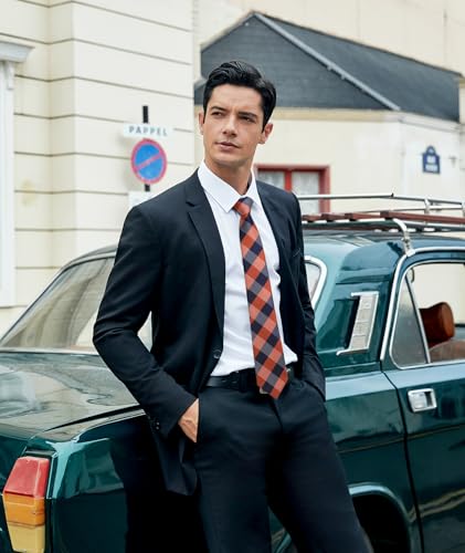 Image of HISDERN Ties for Men Formal Business Plaid Checked Mens Ties and Pocket Square Set Classic Wedding Necktie Handkerchief